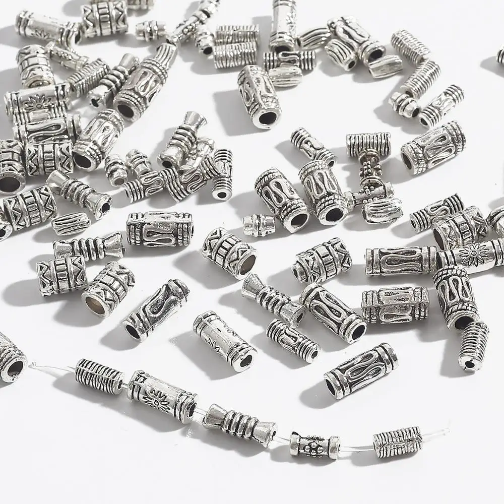 50/100pcs 5-12mm Tibetan Silver Tube Beads Metal Spacer Beads DIY Tube Charms Beads for DIY Jewelry Making Supplies Findings