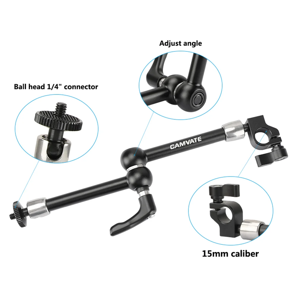 Шарнирный магический рычаг CAMVATE 7,5 дюйма с шариковой головкой и разъемом 1/4 дюйма для крепления обуви, микрофона, стержней 15 мм, монитора, вспышки светильник