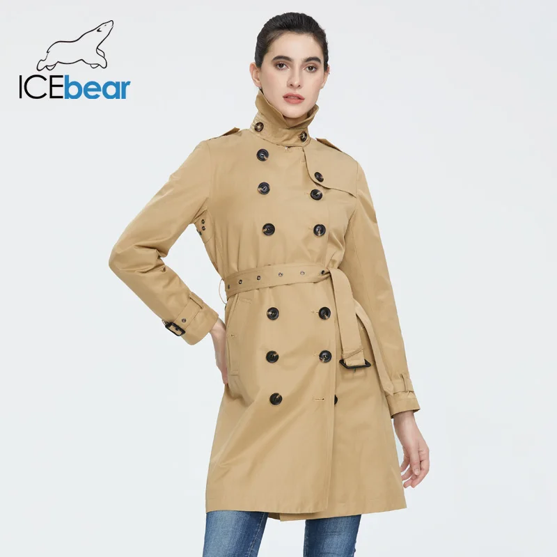 Imagem -02 - Icebear-cabolsa Trench Breasted para Mulheres Quebra-vento de Lapela Roupas Femininas de Qualidade Gwf20023d Moda Outono 2023