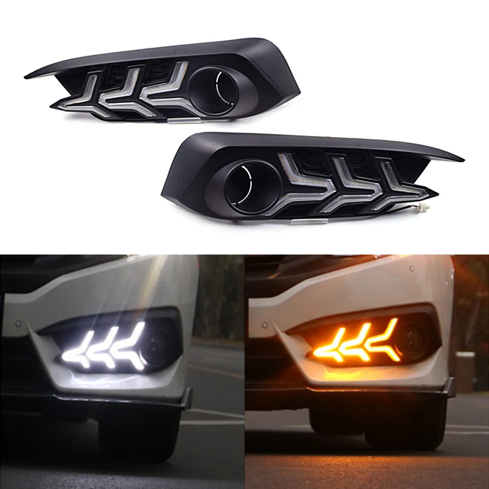 

For 2016 2017 2018 Honda Civic Double Color LED Daytime Running Light DRL Fog Lamp With Turn Signal Lights Car Accessories 2Pcs