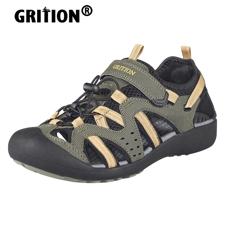 

GRITION Men Sandals Fashion 2021 New Beach Trekking Shoes Breathable Non-Slip Quick Drying Summer Male Clogs PU Leather 40-46