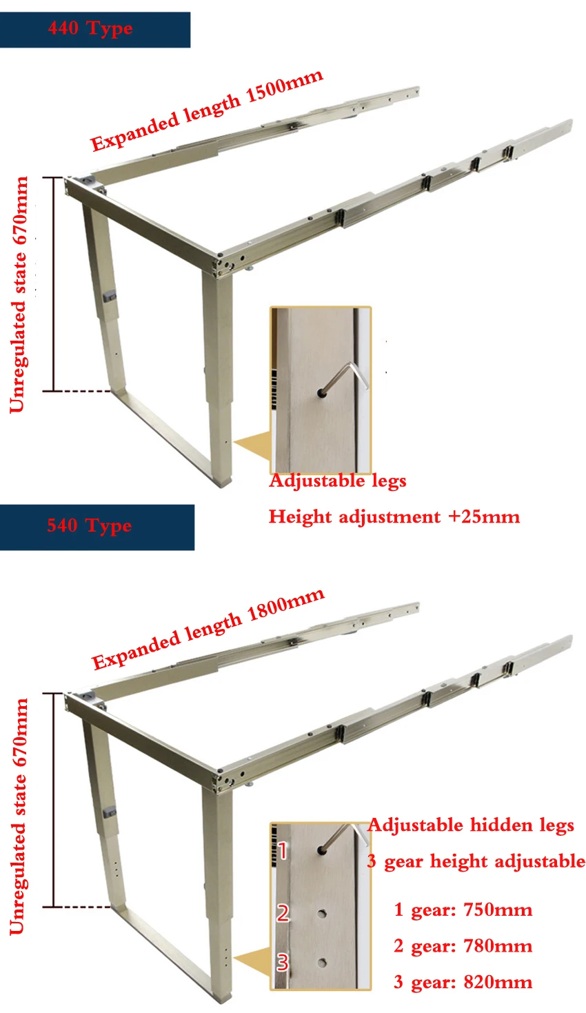 Imagem -06 - Multi-seção Mesa Escondida Slideway Puxando a Mesa de Jantar Dobrável Trilho Retrátil Pressão Plana com Pés Track Hardware Acessórios