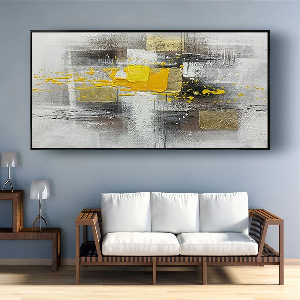 Modern Home Decor Wall Art Pictures Handmade Abstract Oil Painting Orange Yellow Gray Texture Canvas Paintings Decor Living Room