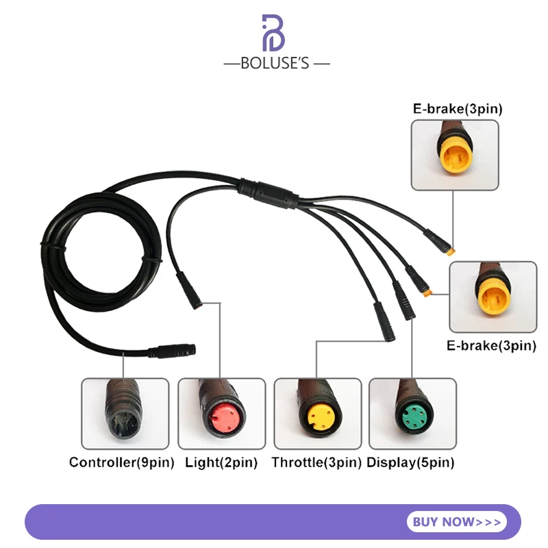 JULET Cable 1TO4 8Pin 1TO5 9Pin Waterproof Cables Connect Electric Bicycle Accessories