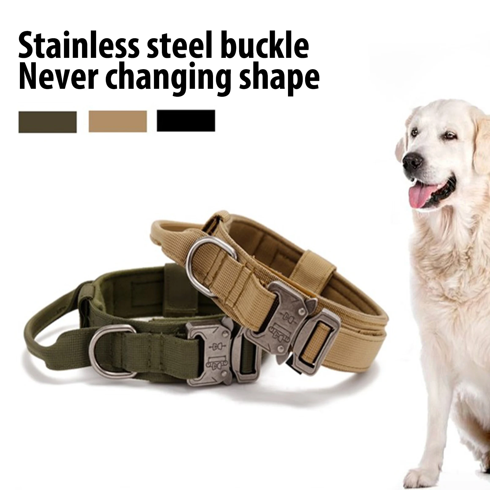 Adjustable Dog Collar Heavy Duty Tactical Collar Durable Comfortable Nylon With Handle For Large Dog 38-63cm Circumference