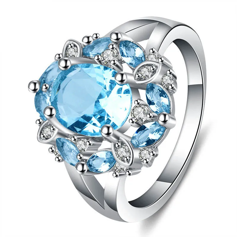 Cellacity Silver  ring for charm female  luxury  designer ruby finger ring Sapphire Aquamarine women fine Jewelry Size 6-10