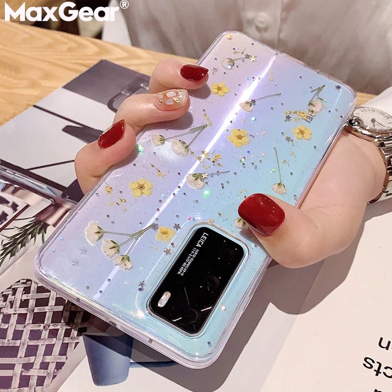 Transparent Real Dried Flower Glitter Case For Xiaomi Redmi Note 10 9 8 7 6 5 Pro 9S 8T 8A 7A Mi 11T Ultra 10Pro Lite Soft Cover