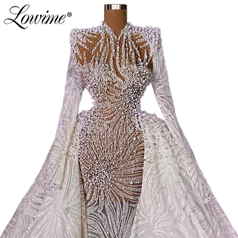 Dubai Plus Size Beaded Evening Dresses Muslim Formal Party Gowns 2021 New Customized Pearls Celebrity Dresses Vestidos Formales