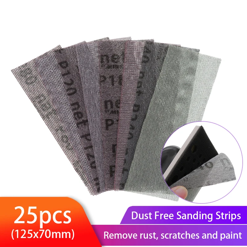 25ps 125x70mm Mesh Abrasive Sanding Sheets Dust-free Sanding Strips Anti-blocking Sandpaper Abrasive 80-320 Grit Sander