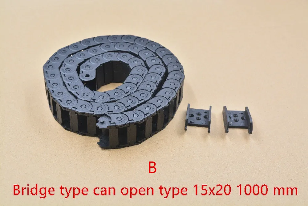 1pcs bridge type can't open plastic 15mmx20mm drag chain with end connectors L 1000mm engraving machine cable for CNC router