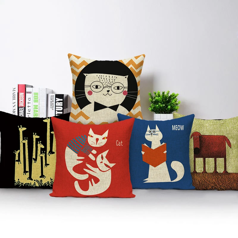 Lovely Cartoon Animals Cushion Cover Elephant Frog Whale Cat Print Pillow Cover for Hotel Home Sofa Seat Throw Pillow Case