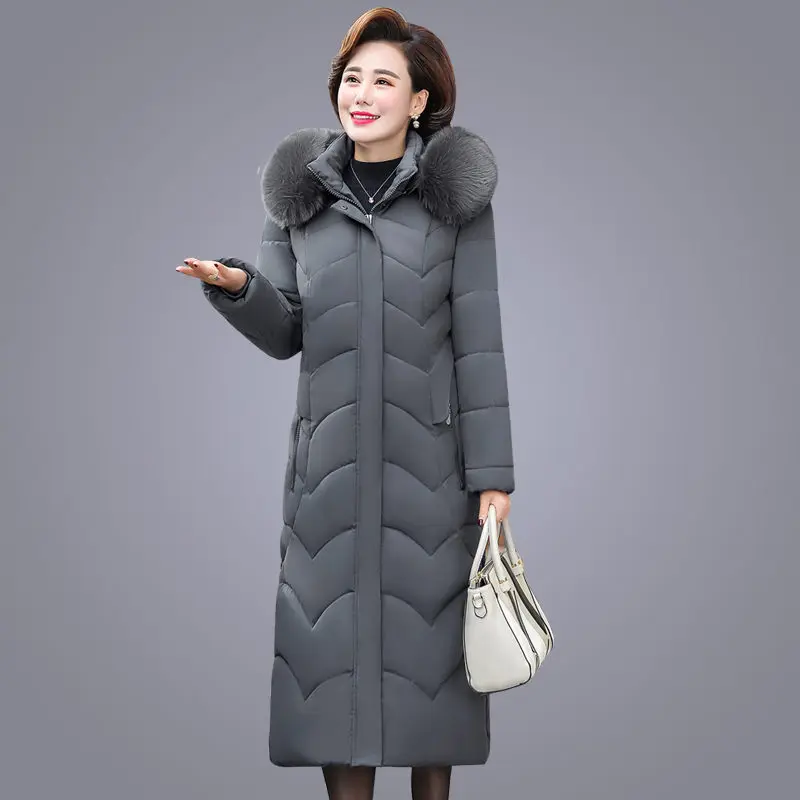 

8XL Large Size Women's Clothing Winter Middle-aged Mother's Long Cotton Coat Down Cotton Wadded Jacket For Female100 KG f1849