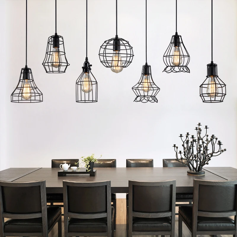 Retro Loft Pendant Industrial Wind Iron Hanging Lamp LED Black Lighting Fixtures For Kitchen Living Room Restaurant E27