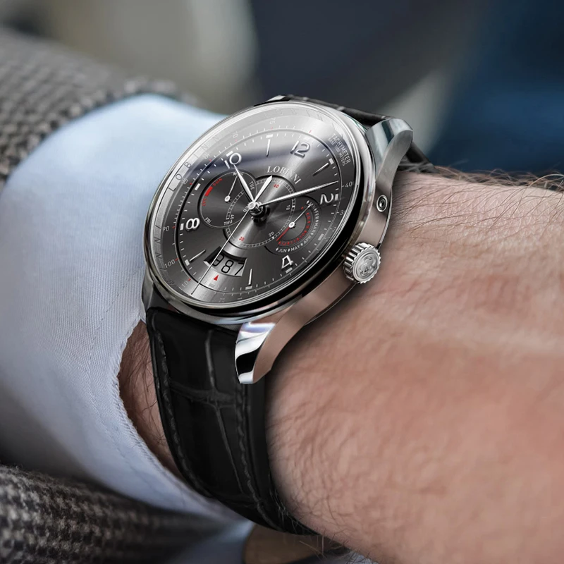 LOBINNI Top Luxury Mens Automatic Mechanical Watch Date Week Multi Function Watch Sapphire Waterproof Clock Relogio Masculino