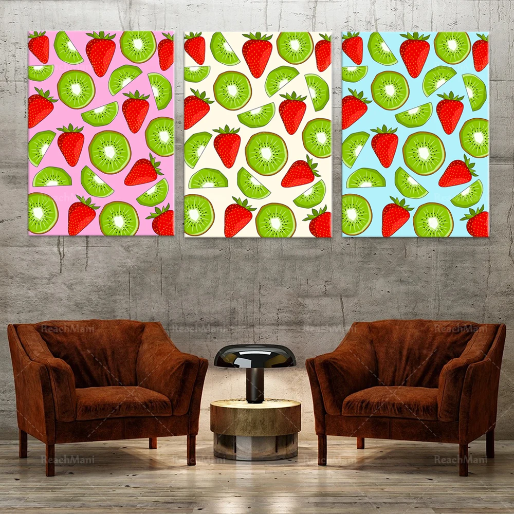 Impression de fraise et de kiwi, affiche de fruit, décor de cuisine de fraise, illustration botanique de fruits, art de mur de c