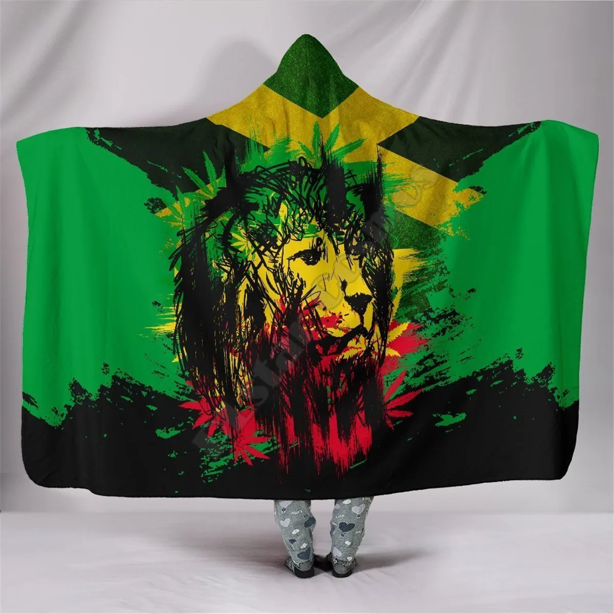 

Lion Hooded Blanket Adult colorful child Sherpa Fleece Wearable Blanket Microfiber Bedding Style-14