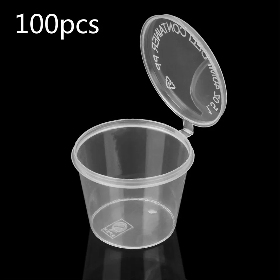 100 Pcs 25/50ml Plastic Takeaway Sauce Cup Containers Food Box With Hinged Lids Pigment Paint Box Palette Disposable Box.