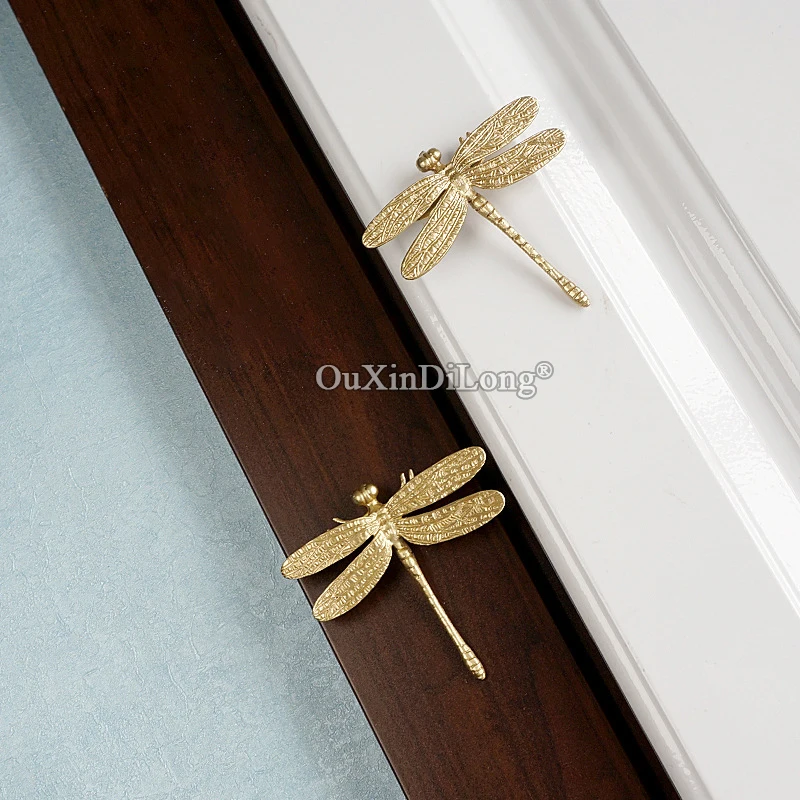 Creative Dragonfly 4PCS Pure Brass Furniture Handles Drawer Pulls Cupboard Wardrobe Kitchen Shoe TV Wine Cabinet Pulls Knobs