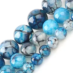 Perles Rondes en Pierre Naturelle, Agates Bleues, Veines de Dragon, pour Bijoux, Accessoires de Bracelet, 15 en Vrac, 6/8/10mm