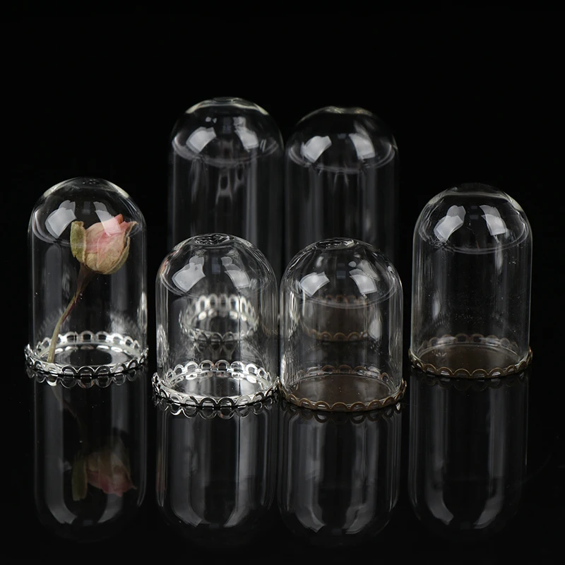 1Pc 1:12 Dollhouse Miniature Decor Flower Display Glass Display Bell Jar with Base Dollhouse Decoration Accessories