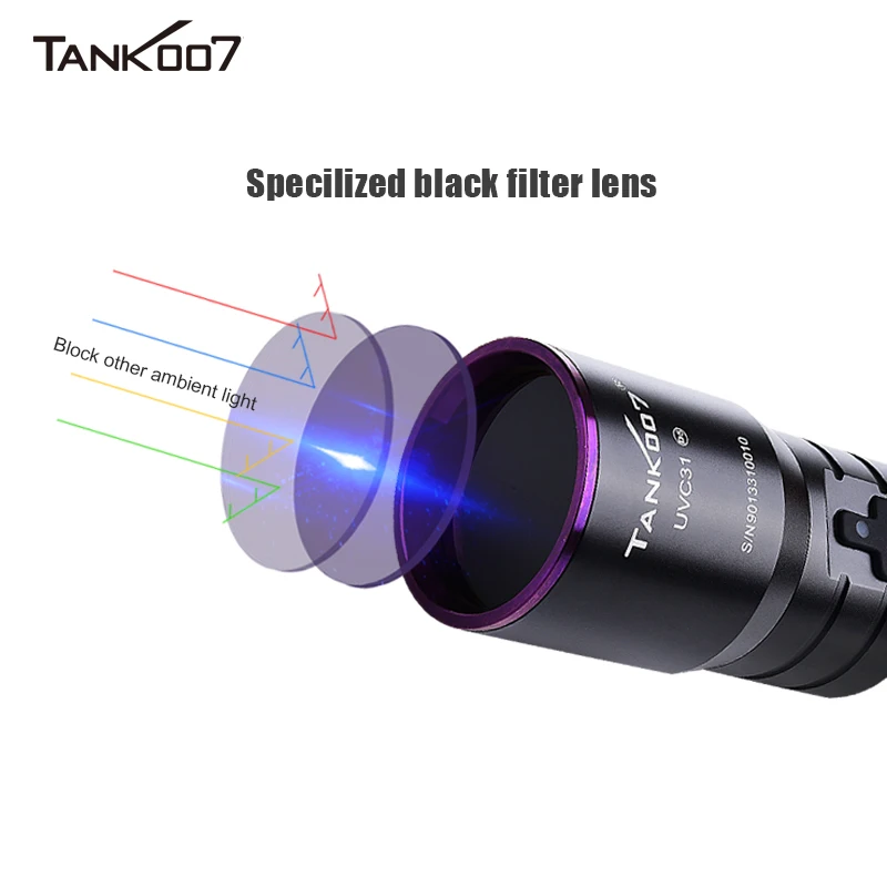 TANK007 UVC31 NDT Nichia UV LED Flashlight Curing 365nm Blacklight Police Forensic High Power Type C USB Rechargeable Goggles