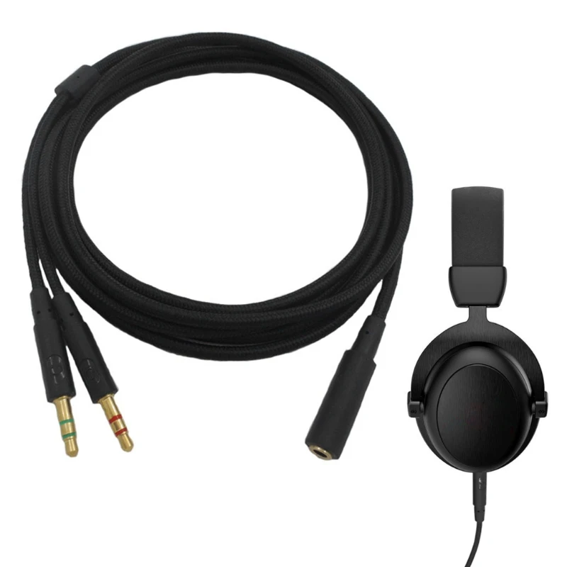 3.5mm Universal 2 in 1 Gaming Headset Audio- Extend Cable For HyperX Cloud II/Alpha-/Cloud Flight/Core Headphone