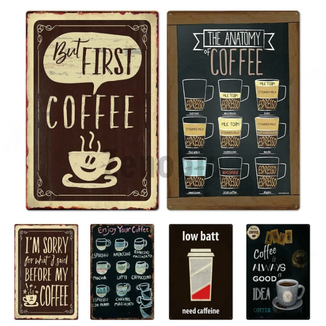 Metal Sign Coffee Replenish Energy And Enjoy Good Afternoon Time Shabby Retro Wall Cafe Painting Special Vintage Decor 20*30 Cm