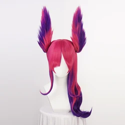 LOL Star Guardian The Rebel Xayah Peluca de Cosplay para mujer, cabello sintético, juego Cos, colas de caballo con Chip extraíble + gorro de peluca