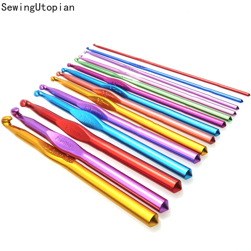 14PCS Aluminum Crochet Hooks Sewing Needles Knitting Needles Crochet Hook Sweater Weaving Tools 2-10mm Knitting Needles