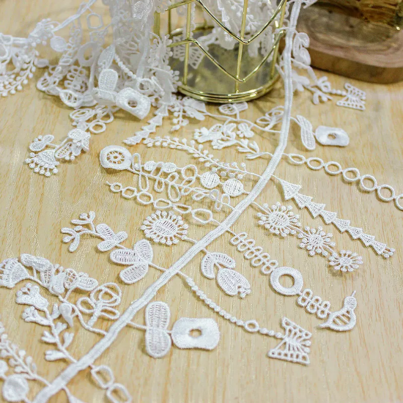 White Tassels Embroidered Lace Fabric Trim Ribbons DIY Sewing Handmade Craft Materials