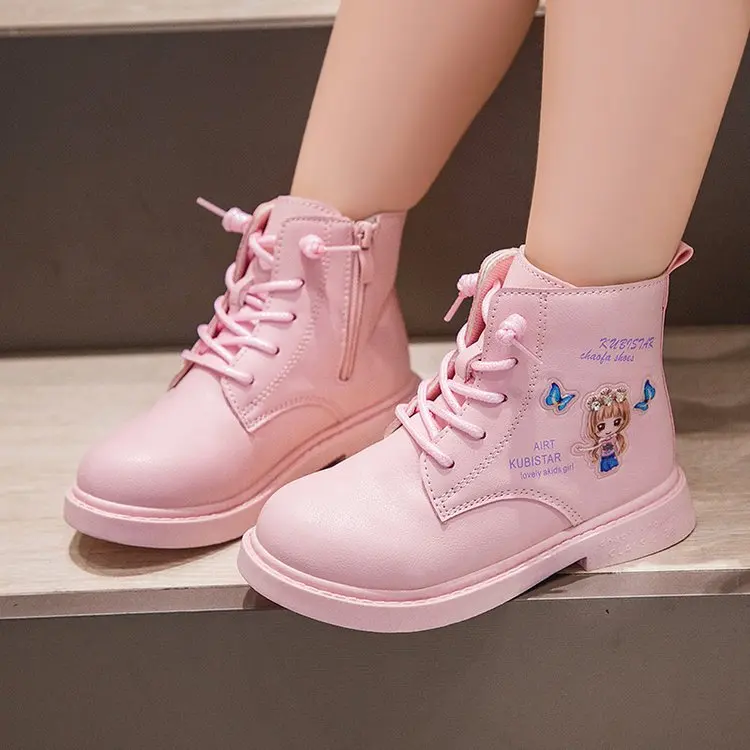 2023 New Autumn Winter Children\'s Leather Boots Kids Short Boots Baby Girls Non-slip Bottom Flat Shoes Korean Student Sneakers