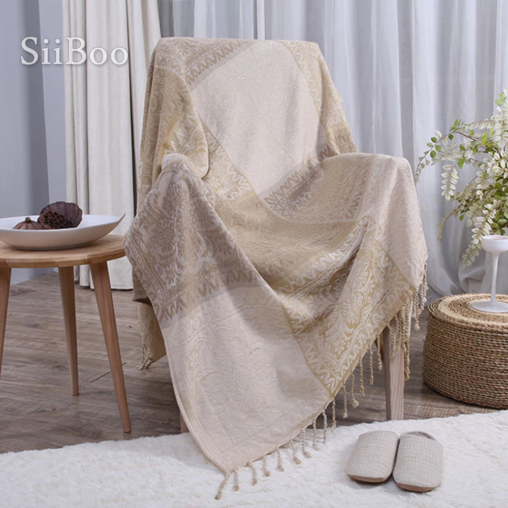 Beige plaid weaving Chenille cotton decorative sofa towel cover blanket for bed throw funda sillon capa de sofa SP4915 FREE SHIP