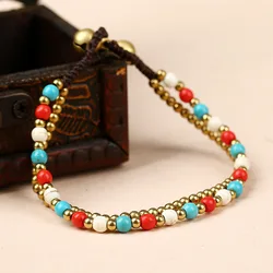 Bohemian Ethnic Style Semi-precious Stone Bell Retro Female Bracelet Wax Rope Hand-woven Beach Style Creative Girl Female Bangle