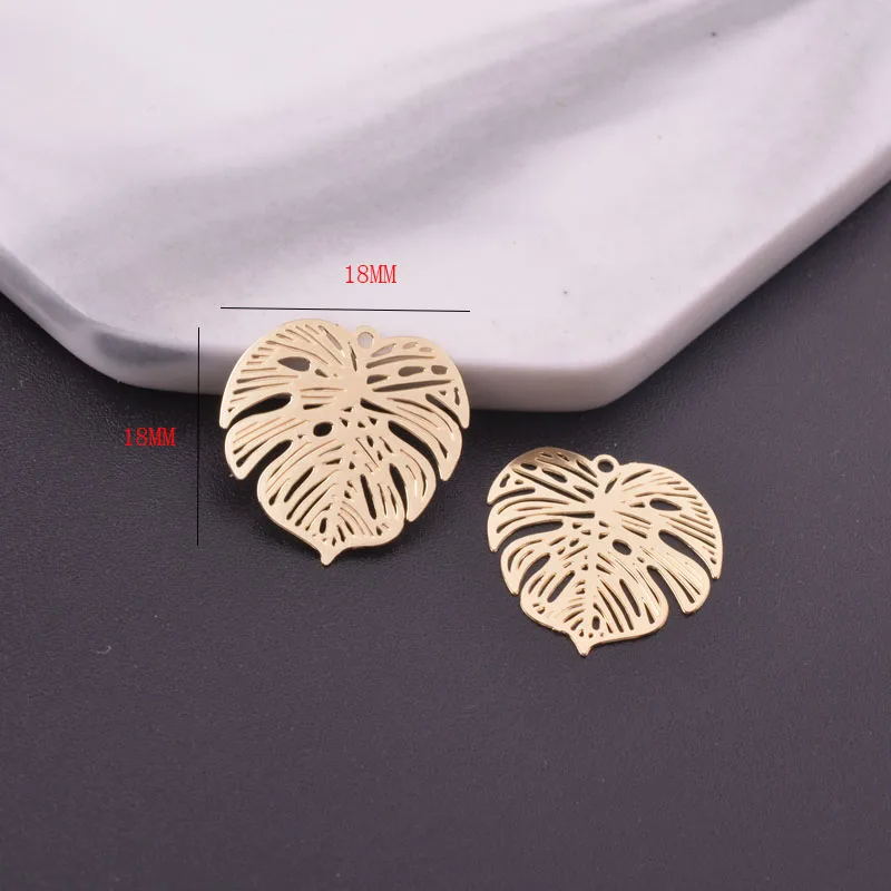 12pcs 18mm Light gold Color Monstera Leaf Charms Silver plated  Thin Charm Earring Brass Pendant Jewelry DIY Earring