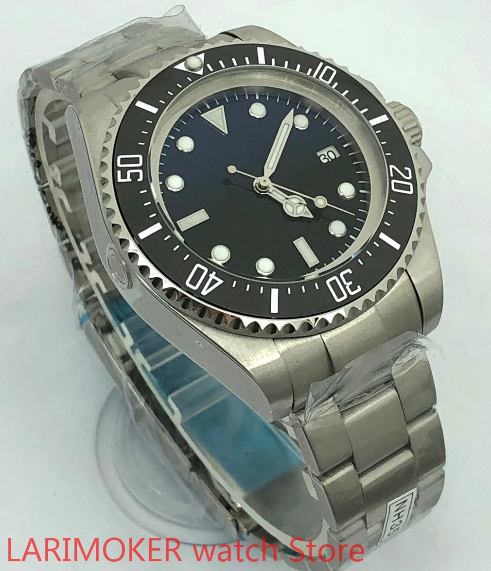 BLIGER الأسود الأزرق الهاتفي الميكانيكية ساعة رجالي السيراميك إدراج الدورية الحافة نحى المحار سوار 24 الأحجار الكريمة NH35A