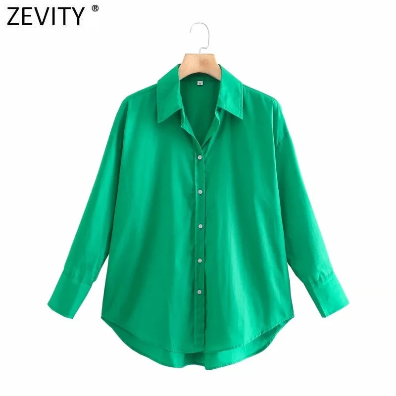 Zevity 2021 Women Simply Solid Colors Breasted Poplin Shirts Office Lady Long Sleeve Slim Blouse Roupas Chic Chemise Tops LS9541