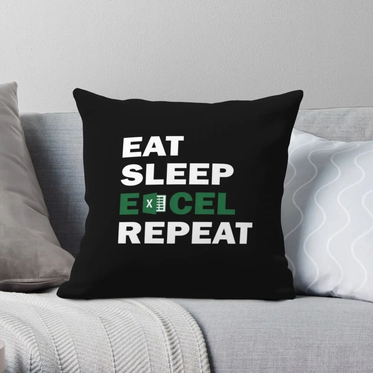 Eat Sleep Excel Repeat Square Pillowcase Polyester Linen Velvet Creative Zip Decor Pillow Case Sofa Seater Cushion Cover