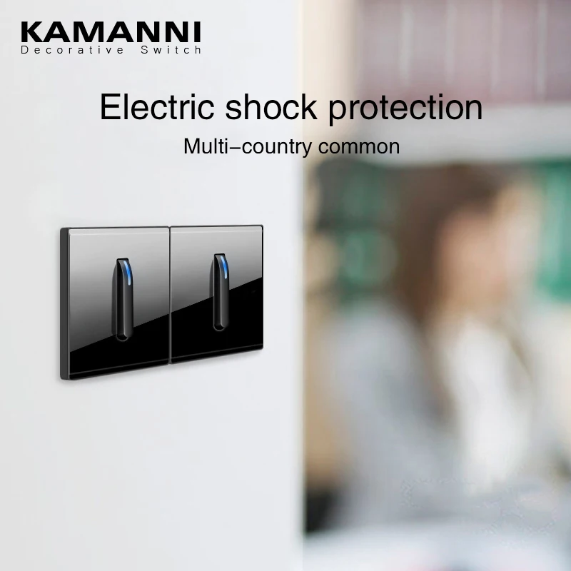 KAMANNI Luxury Light Switch LED Indicator Crystal Tempered Glass Piano Key Model Design Button Wall Switch And Socket With USB