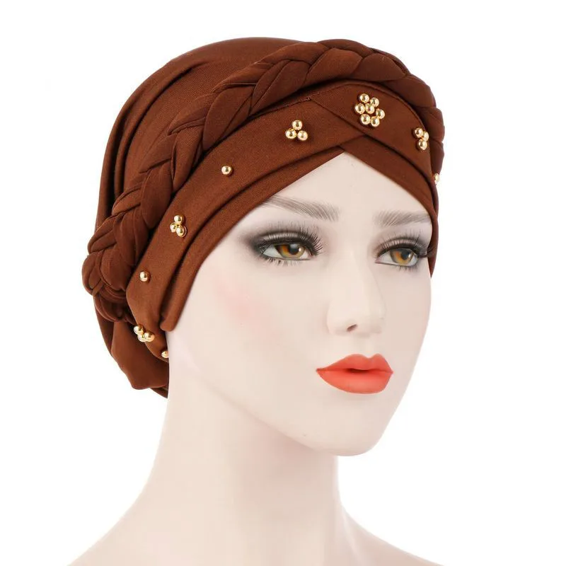 Kepahoo Frauen Haarpflege islamisches Trikot Kopftuch Milch Seide muslimische Hijab Perlen Geflecht Wrap Stretch Turban Hut Chemo Cap Head Wrap