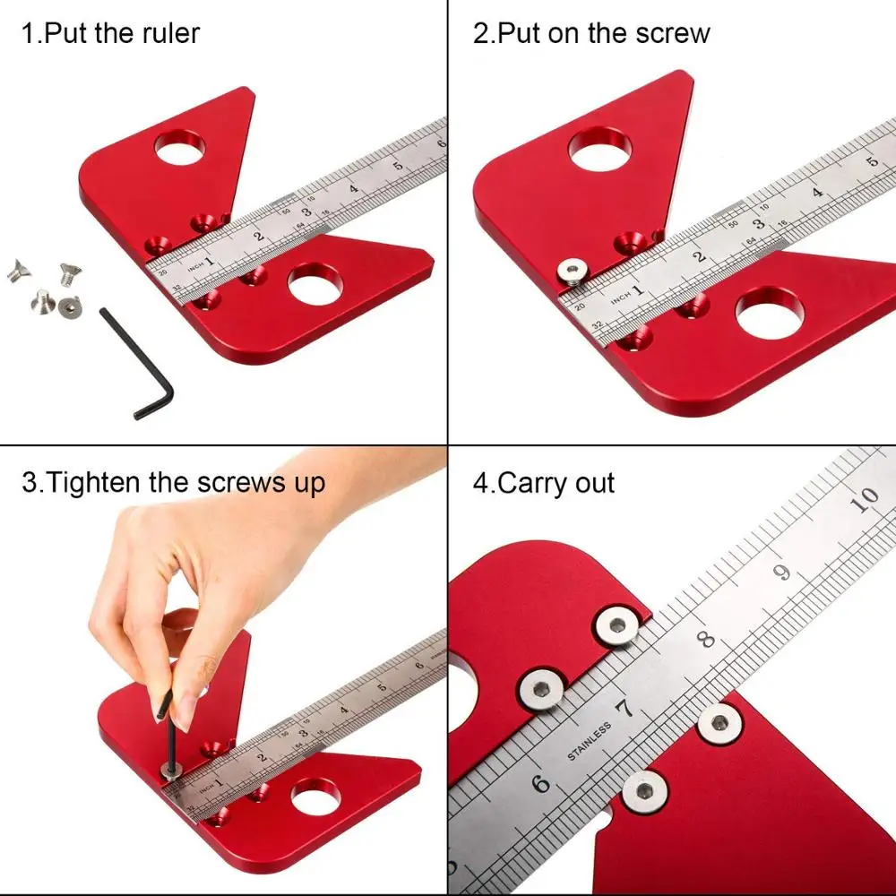 Aluminum Alloy Square Center Scribe  Center Finder Center Scribe Line Gauge Woodworking Center Measuring Tool with mark ruler