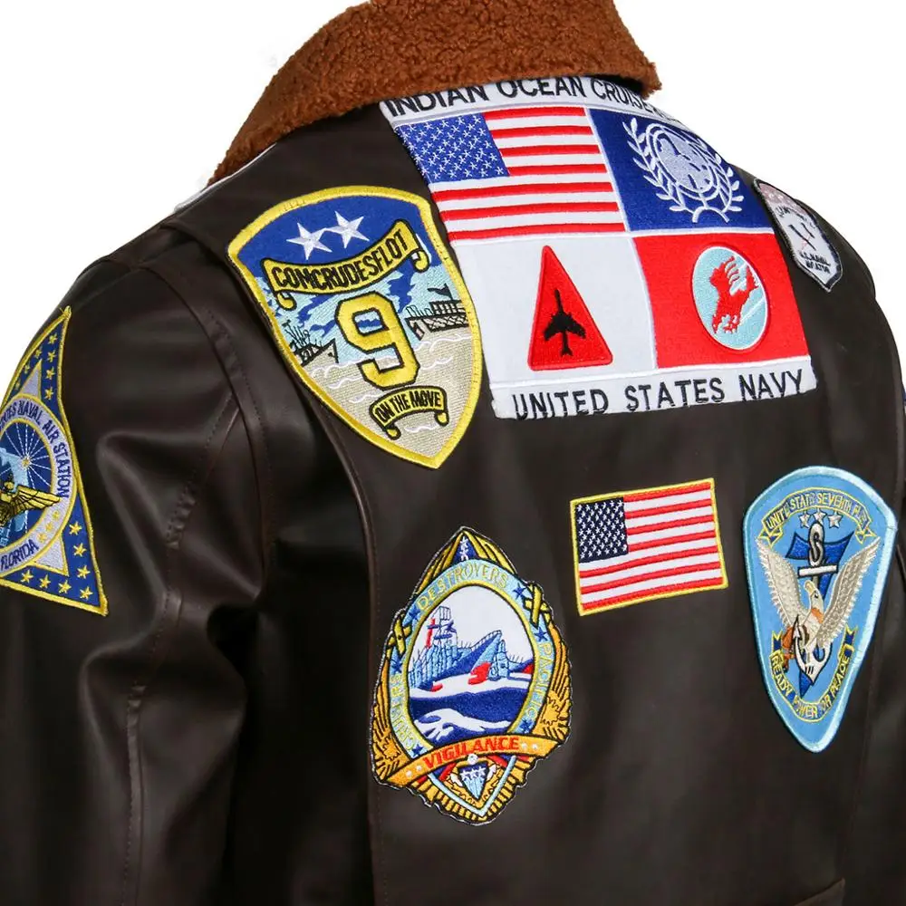 Top Gun: Maverick Aviator Pilot PU Leather Jacket Men\'s Brown Winter Jacket Air Force Collar Coat Halloween Cosplay Outfits