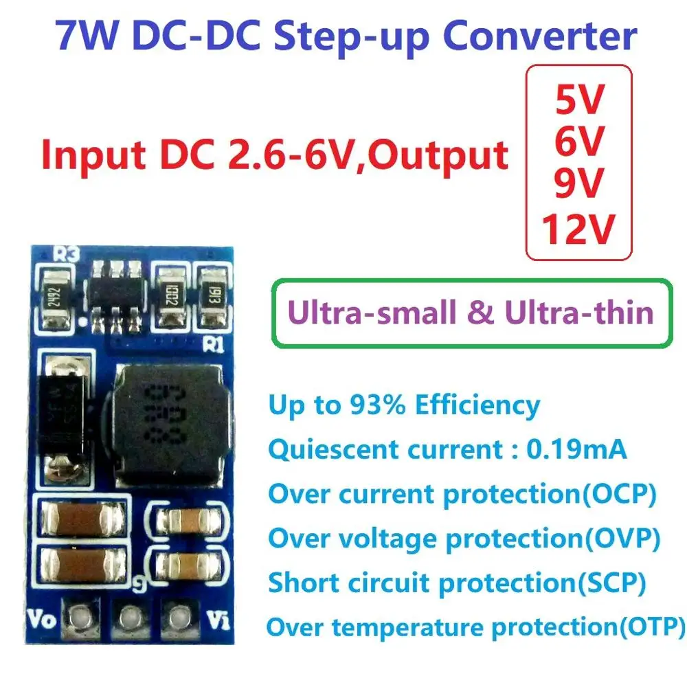 Convertisseur élévateur de tension 7W DC-DC, 2.6-5.5V 3.7V 3.2V 4.2V à 5V 6V 9V 12V, régulateur de tension, Module d'alimentation de batterie pour moteur LED