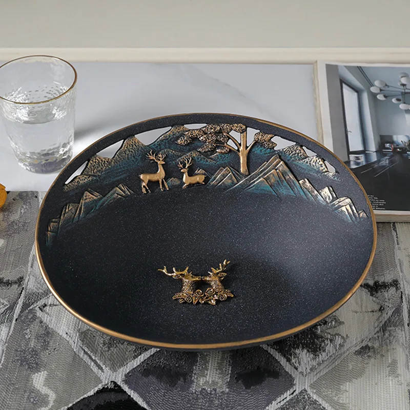 Light Luxury Golden Stroke Antlers Resin Bowl Fruit Tray Dinner Plate Dessert Salad Plates Living Room Home Decoration Tableware