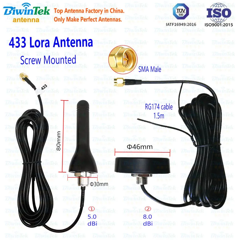 433MHz Lora Antenna Interphone Radio Repeater Terminal VehicleCar RemoteControl Outdoor 315 915 408Receiver MagnetScrew3M SMA