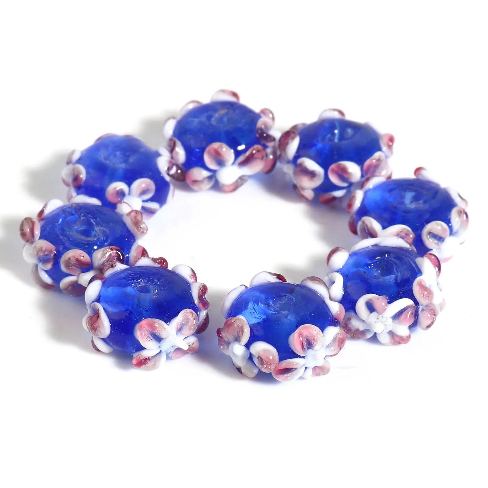 2PCs 14mm Flower Lampwork Glass Beads Royal Blue Flower Loose Spacer Beads DIY Maing Bracelets Necklace Women Sweet Jewelry Gits