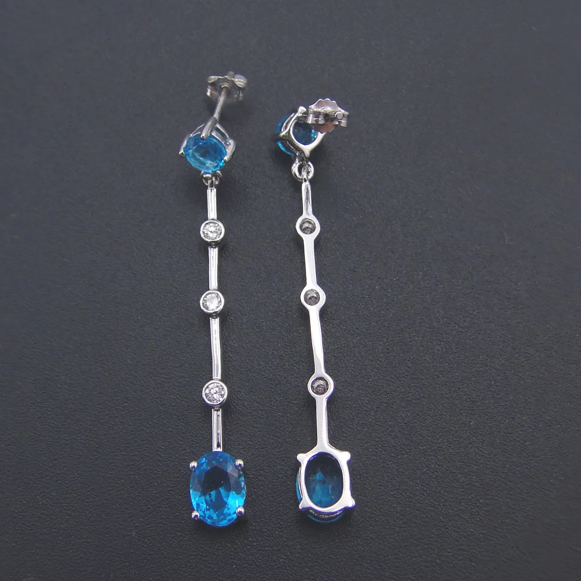 Matched Blue Zircon Gold Princess Dangle Earrings at 1stdibs