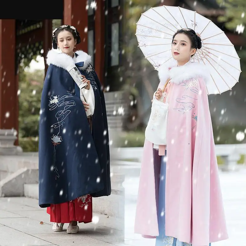 Chinese Thickness Overcoat Hooded Tang Dynasty Princess Clothing Traditional Embroidery Hanfu Cloak Ancient Winter Warm Coat