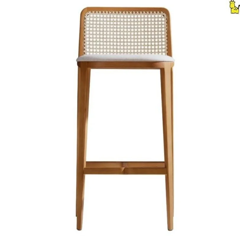 Customized Bar Chairs Chinese Solid Wood   Designer Creative High Feet Stool Rattan Backrest Island  for Bedroom