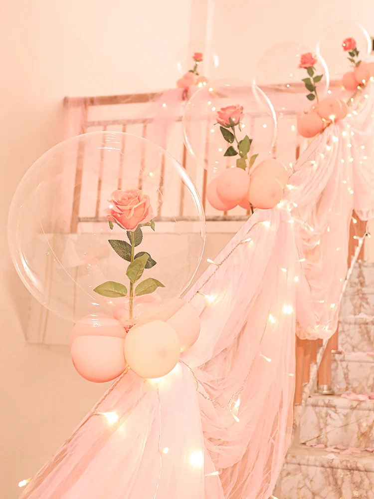 Wedding Decoration Stair Handrail Decorative Yarn, Romantic Wedding Room Layout Supplies, Pull Flower Gauze BoBo Ball Set