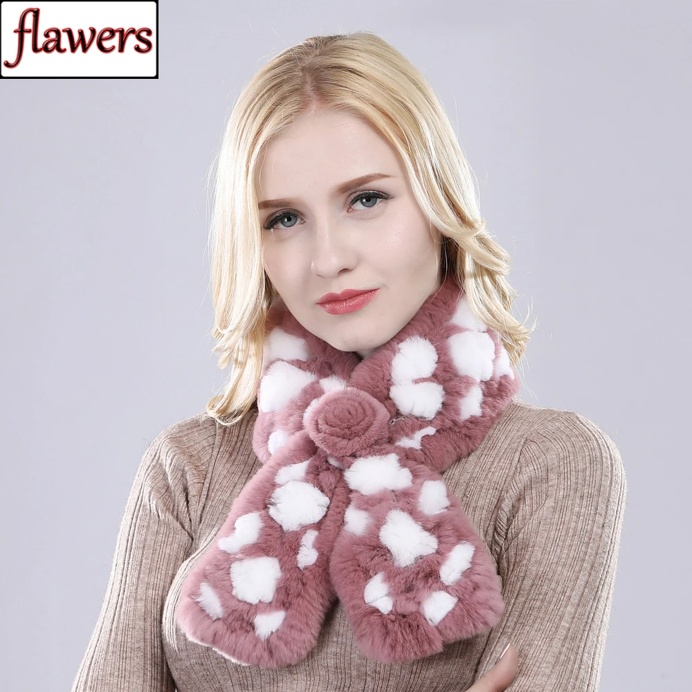 

2024 Hot Sale Winter Natural Hand Knit Rex Rabbit Fur Scarf Lady Warm 100% Genuine Rex Rabbit Fur Muffler Women Real Fur Scarves